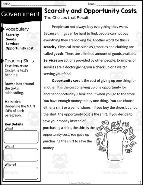 Through hands-on activities and engaging <strong>worksheets</strong>, your students will learn about the concepts of <strong>opportunity cost</strong> and <strong>scarcity</strong> in a fun and age appropriate manner. . Scarcity and opportunity cost worksheet